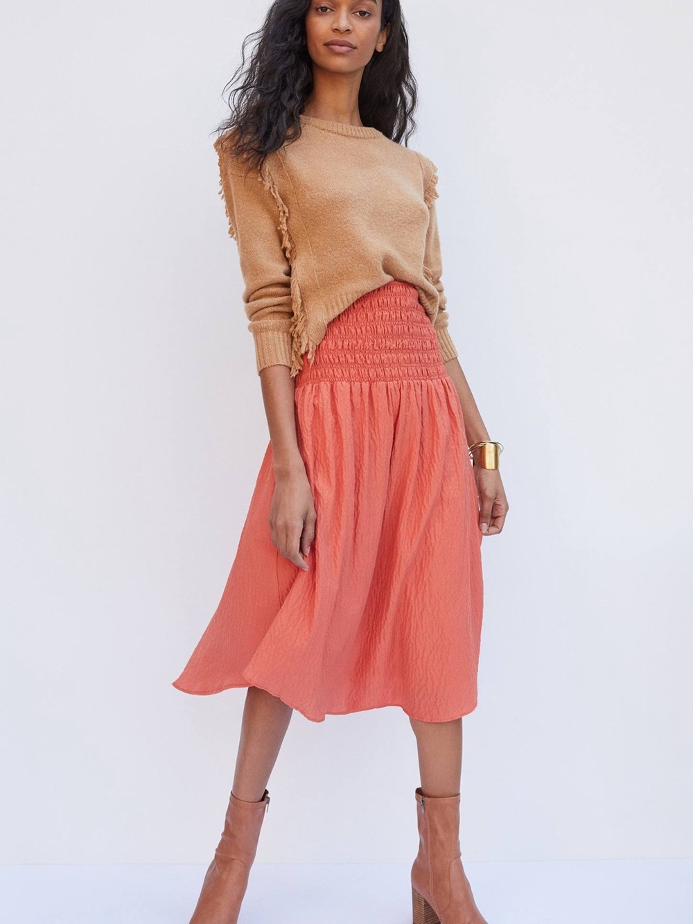 Maeve Coral Midi Skirt